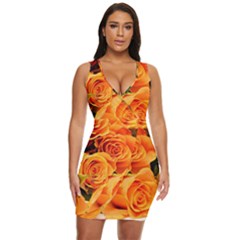 Roses-flowers-orange-roses Draped Bodycon Dress