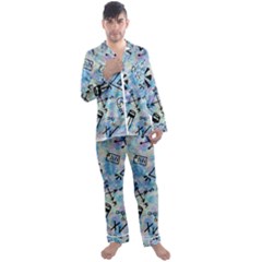 Science-education-doodle-background Men s Long Sleeve Satin Pajamas Set