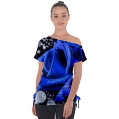 Blue-rose-rose-rose-bloom-blossom Off Shoulder Tie-up Tee