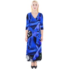 Blue-rose-rose-rose-bloom-blossom Quarter Sleeve Wrap Maxi Dress by Sapixe