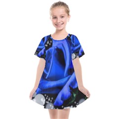 Blue-rose-rose-rose-bloom-blossom Kids  Smock Dress by Sapixe