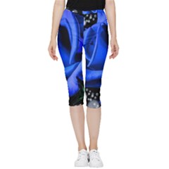 Blue-rose-rose-rose-bloom-blossom Inside Out Lightweight Velour Capri Leggings 