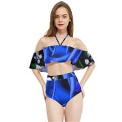 Blue-rose-rose-rose-bloom-blossom Halter Flowy Bikini Set 