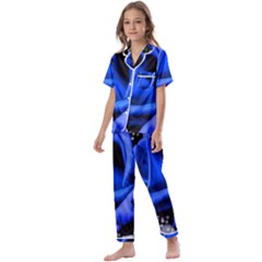 Blue-rose-rose-rose-bloom-blossom Kids  Satin Short Sleeve Pajamas Set