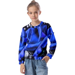 Blue-rose-rose-rose-bloom-blossom Kids  Long Sleeve Tee With Frill 