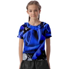 Blue-rose-rose-rose-bloom-blossom Kids  Frill Chiffon Blouse by Sapixe