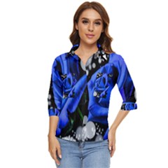 Blue-rose-rose-rose-bloom-blossom Women s Quarter Sleeve Pocket Shirt