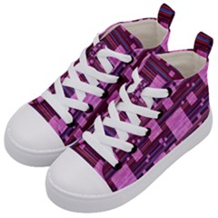 Squares-purple-stripes-texture Kids  Mid-top Canvas Sneakers by Sapixe