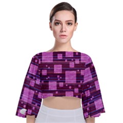 Squares-purple-stripes-texture Tie Back Butterfly Sleeve Chiffon Top by Sapixe