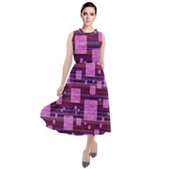 Squares-purple-stripes-texture Round Neck Boho Dress by Sapixe