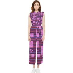 Squares-purple-stripes-texture Women s Frill Top Jumpsuit