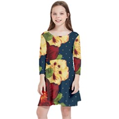 Flowers-vintage-floral Kids  Quarter Sleeve Skater Dress