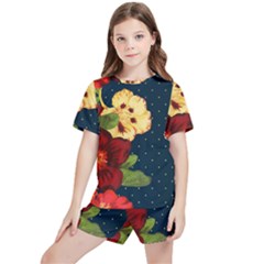 Flowers-vintage-floral Kids  Tee And Sports Shorts Set