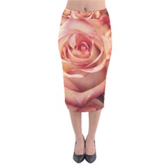 Roses-flowers-rose-bloom-petals Velvet Midi Pencil Skirt by Sapixe