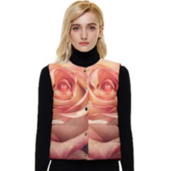 Roses-flowers-rose-bloom-petals Women s Short Button Up Puffer Vest