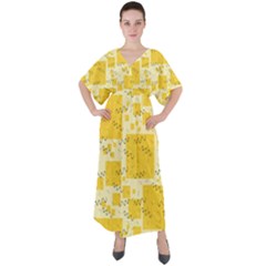 Party-confetti-yellow-squares V-neck Boho Style Maxi Dress by Sapixe