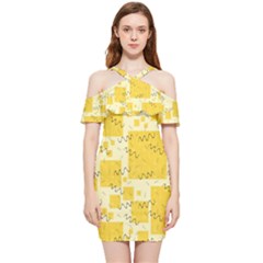 Party-confetti-yellow-squares Shoulder Frill Bodycon Summer Dress by Sapixe