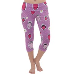 Juicy Strawberries Capri Yoga Leggings by SychEva