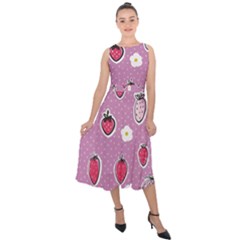 Juicy Strawberries Midi Tie-back Chiffon Dress by SychEva