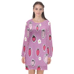 Juicy Strawberries Long Sleeve Chiffon Shift Dress  by SychEva