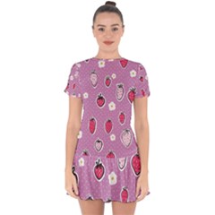 Juicy Strawberries Drop Hem Mini Chiffon Dress by SychEva