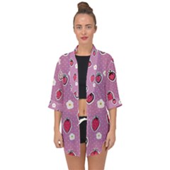 Juicy Strawberries Open Front Chiffon Kimono by SychEva