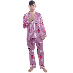 Juicy Strawberries Men s Long Sleeve Satin Pajamas Set by SychEva