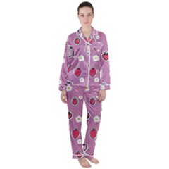 Juicy Strawberries Satin Long Sleeve Pajamas Set by SychEva