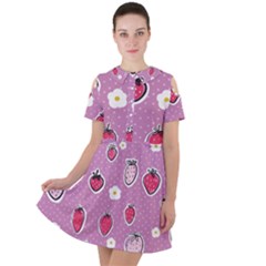 Juicy Strawberries Short Sleeve Shoulder Cut Out Dress  by SychEva