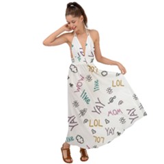 Doodle Pattern Backless Maxi Beach Dress by Sapixe