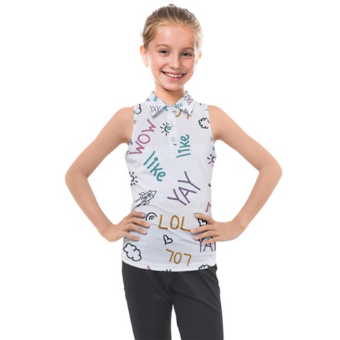 Doodle Pattern Kids  Sleeveless Polo Tee by Sapixe