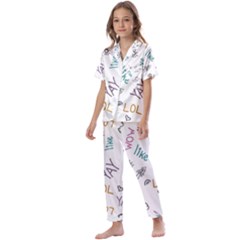 Doodle Pattern Kids  Satin Short Sleeve Pajamas Set