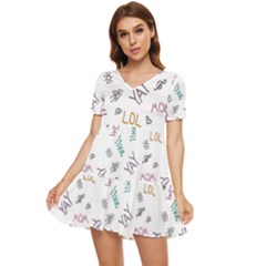 Doodle Pattern Tiered Short Sleeve Mini Dress