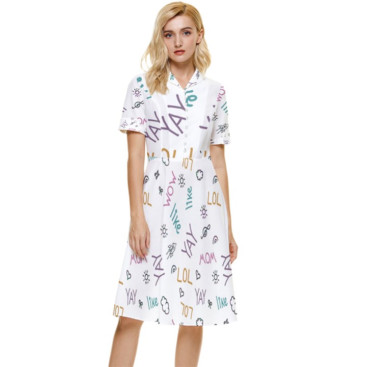 Doodle Pattern Button Top Knee Length Dress