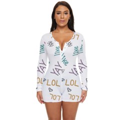 Doodle Pattern Long Sleeve Boyleg Swimsuit