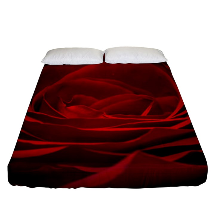 Rose-red-rose-red-flower-petals-waves-glow Fitted Sheet (Queen Size)