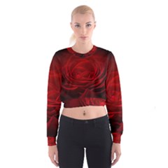 Rose-red-rose-red-flower-petals-waves-glow Cropped Sweatshirt by Sapixe