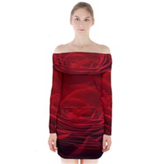 Rose-red-rose-red-flower-petals-waves-glow Long Sleeve Off Shoulder Dress by Sapixe