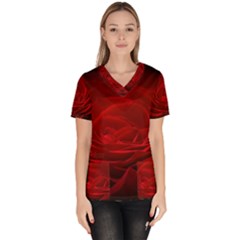 Rose-red-rose-red-flower-petals-waves-glow Women s V-neck Scrub Top by Sapixe