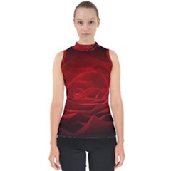 Rose-red-rose-red-flower-petals-waves-glow Mock Neck Shell Top by Sapixe