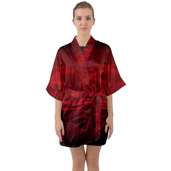 Rose-red-rose-red-flower-petals-waves-glow Half Sleeve Satin Kimono 