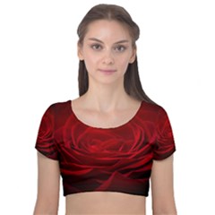 Rose-red-rose-red-flower-petals-waves-glow Velvet Short Sleeve Crop Top  by Sapixe