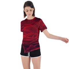 Rose-red-rose-red-flower-petals-waves-glow Asymmetrical Short Sleeve Sports Tee by Sapixe