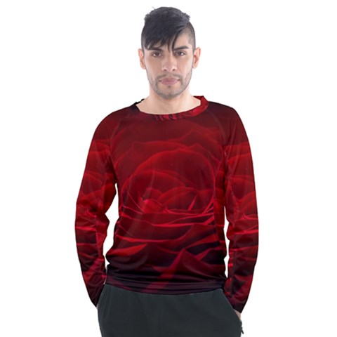 Rose-red-rose-red-flower-petals-waves-glow Men s Long Sleeve Raglan Tee by Sapixe