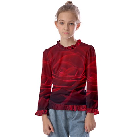 Rose-red-rose-red-flower-petals-waves-glow Kids  Frill Detail Tee by Sapixe