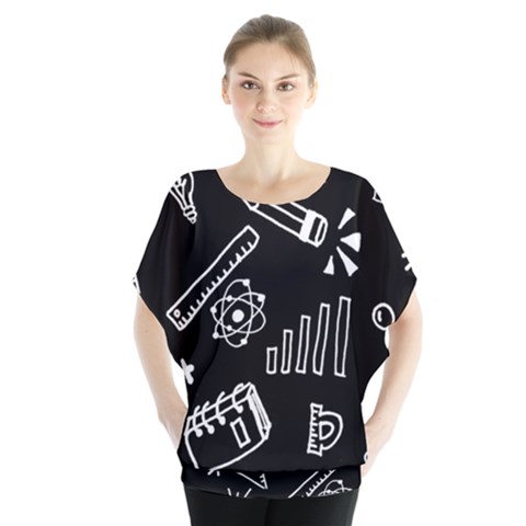 Knowledge-drawing-education-science Batwing Chiffon Blouse by Sapixe