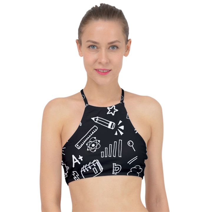 Knowledge-drawing-education-science Racer Front Bikini Top