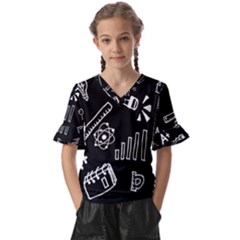 Knowledge-drawing-education-science Kids  V-neck Horn Sleeve Blouse