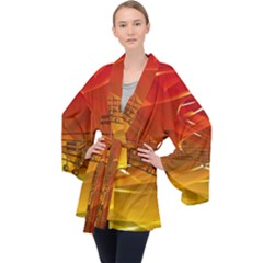 Music-notes-melody-note-sound Long Sleeve Velvet Kimono  by Sapixe