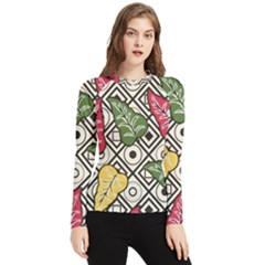 Leaves Foliage Batik Seamless Women s Long Sleeve Rash Guard